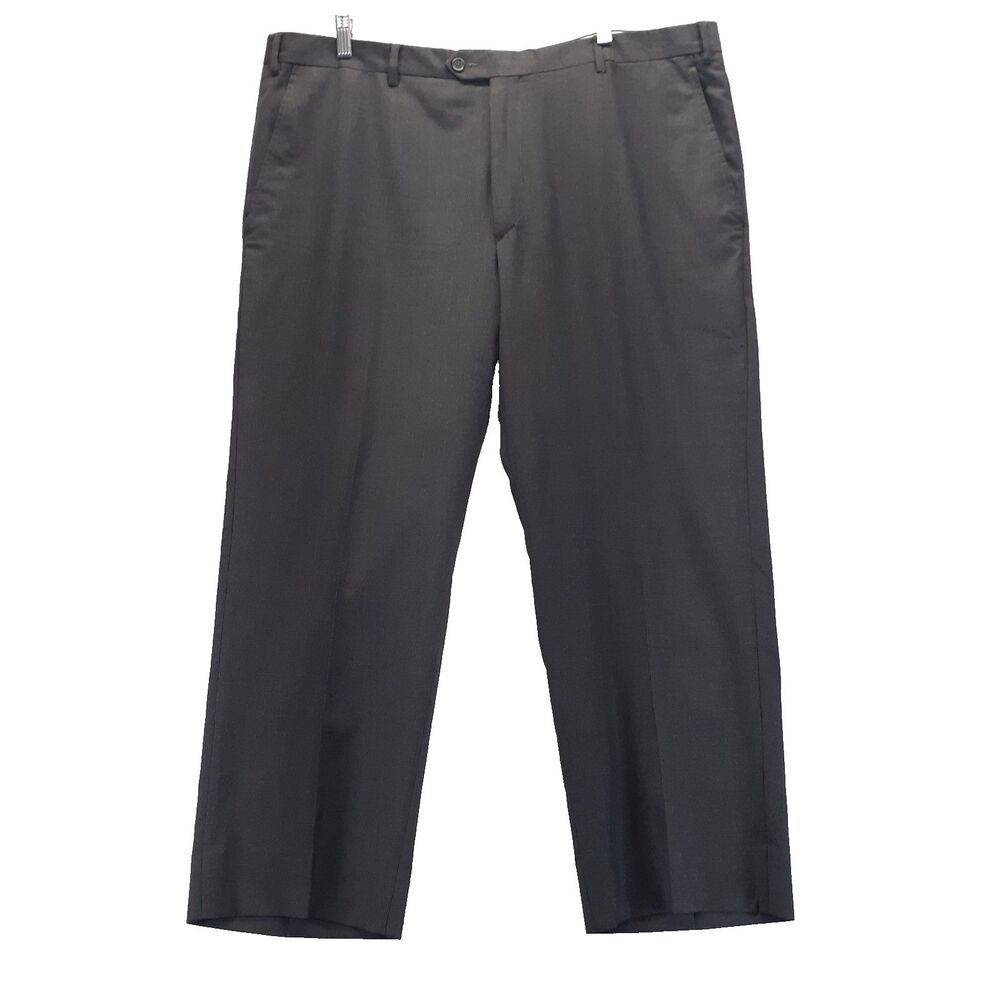Santorelli Men Sz 42x27 Dark Gray Luxury Serge Wool Trousers Dress Slacks Pants